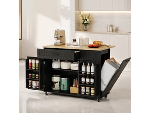 Desserte de cuisine mobile 130 x 70 x 93 cm, plateau rabattable, noire en mdf
