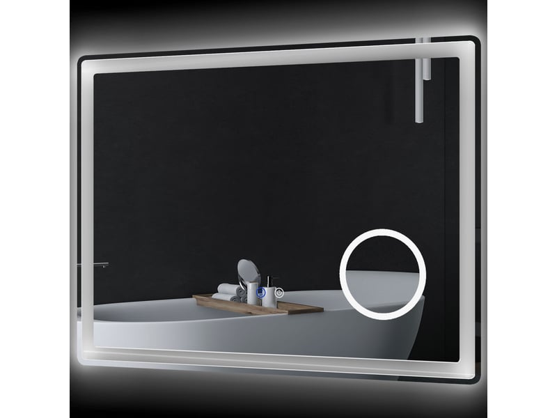  Miroir de salle de bain led avec grossissement x3, fonction tactile, fonction mémoire, antibuée, 80 x 60 cm  - Conforama B