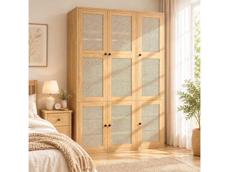 Armoire penderie 135 x 47 x 200 cm - 6 tiroirs - 4 compartiments de rangement - 2 barres de penderie - mdf - moderne - effet bois - Conforama B