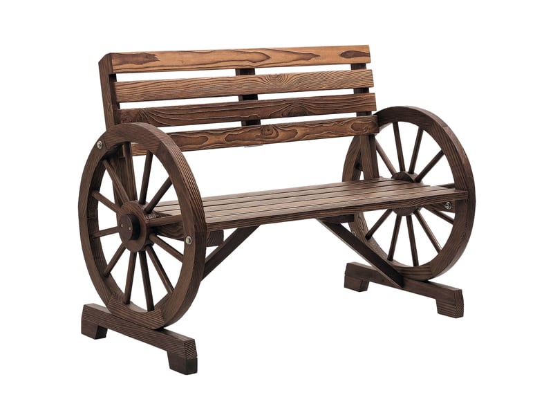  Banc de jardin 2 places design roue en bois massif marron foncé 105,5 x 56 x 79 cm  - Conforama A