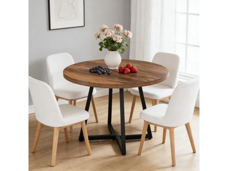 Table à manger ronde en mdf et métal marron rustique et noir ø80x75 cm - Conforama E