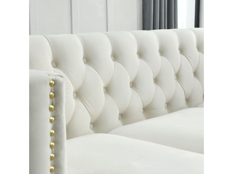  Canapé moderne - canapé en velours de style chelsfield, avec pieds dorés, boutons capitonnés, pour salon, beige, réf. W3349s00170  - Conforama C