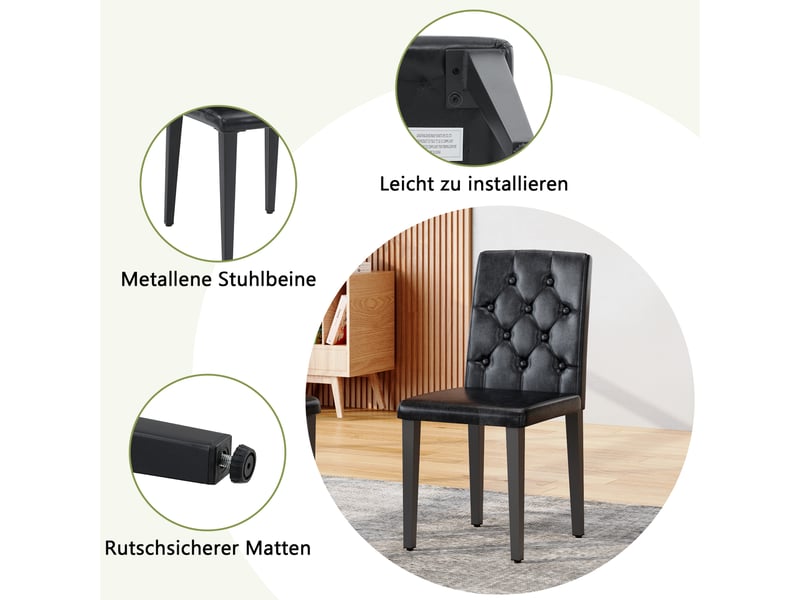  Chaises de salle à manger lot de 4 dossier matelassé  - pieds métal antidérapants pu noir  - Conforama E