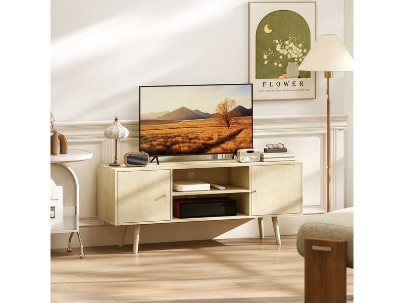  Meuble tv meuble télé pour téléviseur jusqu'à 55 pouces 2 placards et 2 étagères ouvertes effet bois naturel 120x34x50cm  - Conforama D