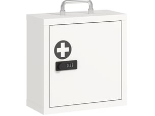 Armoire à pharmacie murale 30 x 14 x 30 cm – blanc – serrure à code, 2 niveaux et poignée de transport