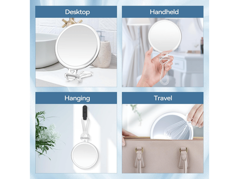  Miroir de maquillage avec grossissement 30x, double face (1x30x), miroir à main avec poignée - miroir cosmétique pour les voyages  - Conforama C