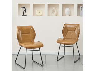 Chaises de salle à manger 2 pièces en similicuir cognac, piétement métal, rembourrées pour salon, bureau ou salle à manger