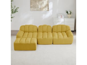 Canapé d’angle coquille 3 places avec pouf jaune – 288 x 165 x 79 cm