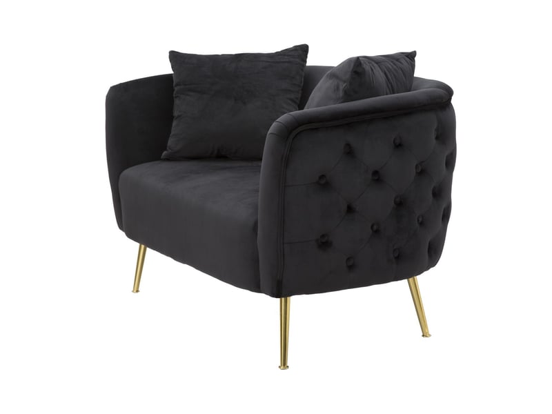 Canapé bucarest en velours noir avec accoudoirs capitonnés et pieds dorés 127x74x71 cm - Conforama C