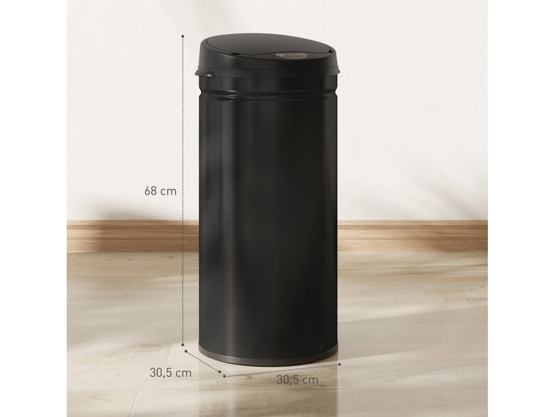  Poubelle à capteur 42 l 30,5 x 30,5 x 68 cm – noire – couvercle soft-close sans contact en acier inoxydable  - Conforama C
