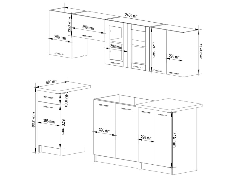  Ensemble de cuisine vitré akord oliwia 2.4m béton 240 cm 11 portes 1 tiroir façade béton 240x46x203 cm Oliwia 2.4M - Conforama C
