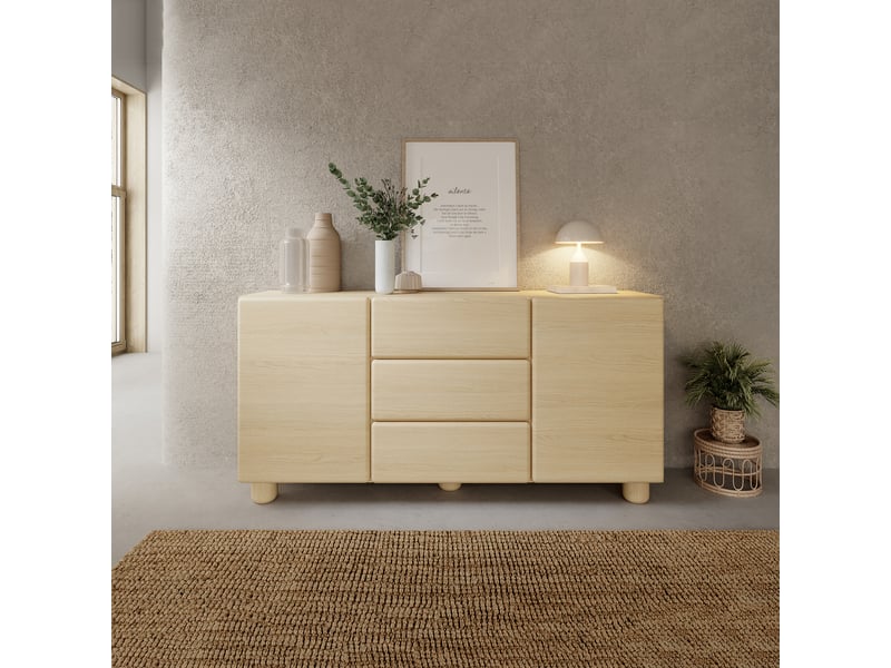  Buffet hamonene, meuble 3 tiroirs, 160x38x80h cm chêne marron Hamonene - Conforama B