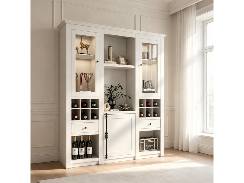 Vitrine led blanche pour salon, 16 couleurs, rangements et casier à vin, 143 x 45,5 x 170 cm - Conforama C