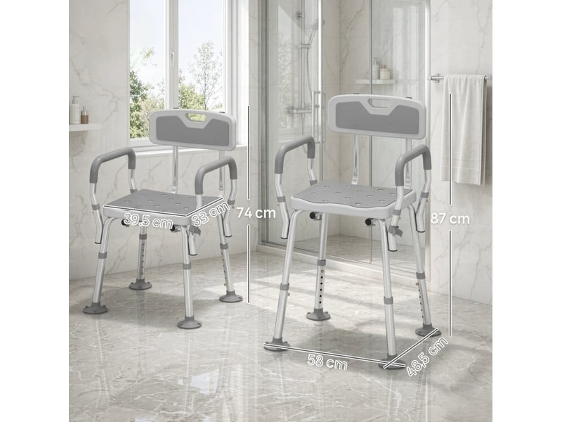  Chaise de douche ergonomique 56,5 x 53,5 cm - blanc et gris - hauteur réglable, accoudoirs et dossier  - Conforama C