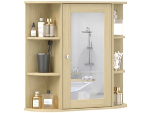 Meuble de salle de bain avec miroir, armoire murale avec étagères ouvertes, 66 x 17 x 63 cm, naturel