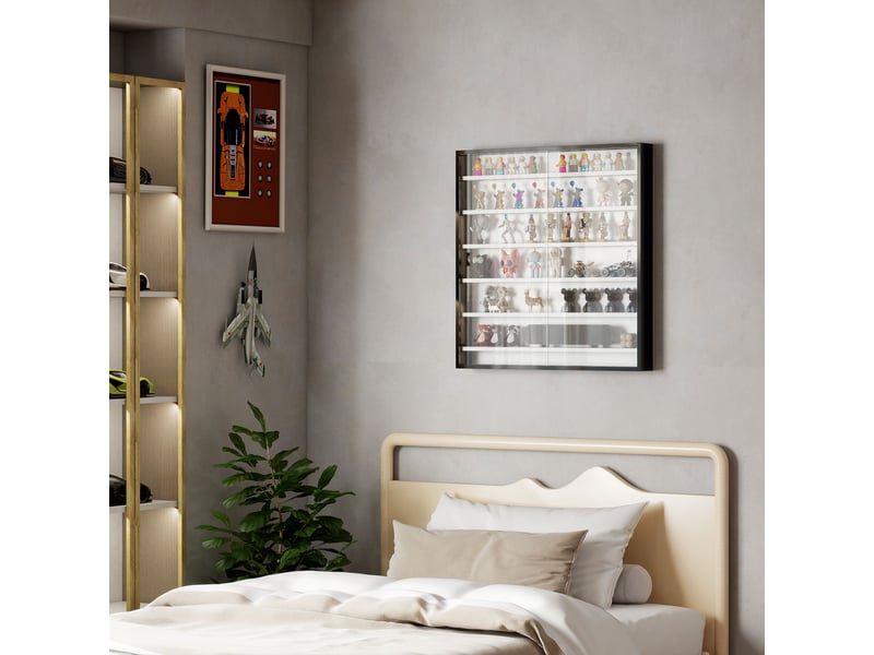  Tableau d'affichage en bois à 5 niveaux réglables avec portes vitrées, 80 x 9,5 x 83 cm, noir et blanc  - Conforama C
