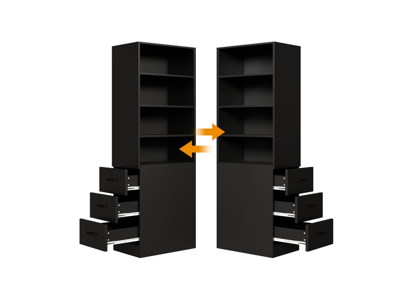  Bibliothèque étroite hauteur 180 cm tiroirs latéraux réversibles et tablettes réglables pour salon  - Conforama C