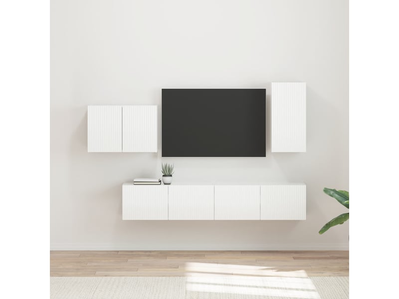 Ensemble de meuble tv - banc tv - meuble de rangement mural 4 pcs blanc brillant  - Conforama B