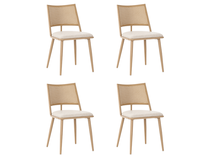  Lot de 4 chaises de salle à manger,avec dossier en rotin,pu,beige  - Conforama A