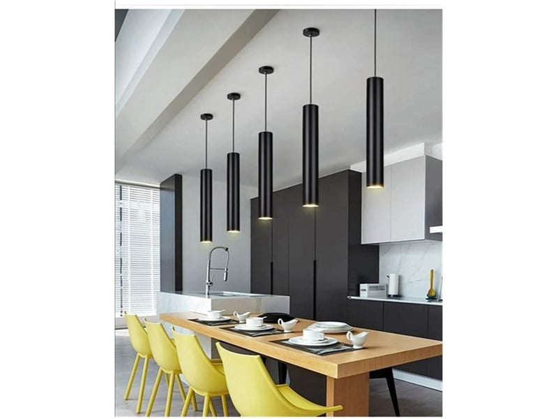  Lampe à suspension de 30 cm à cylindre noir 3000k lumière chaude  - Conforama C
