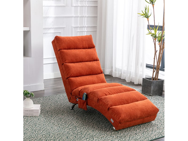  Chaise longue de massage tcqpz fixe 148 x 55 x 84 cm vibration douce rangement latéral tissu en lin orange  - Conforama B