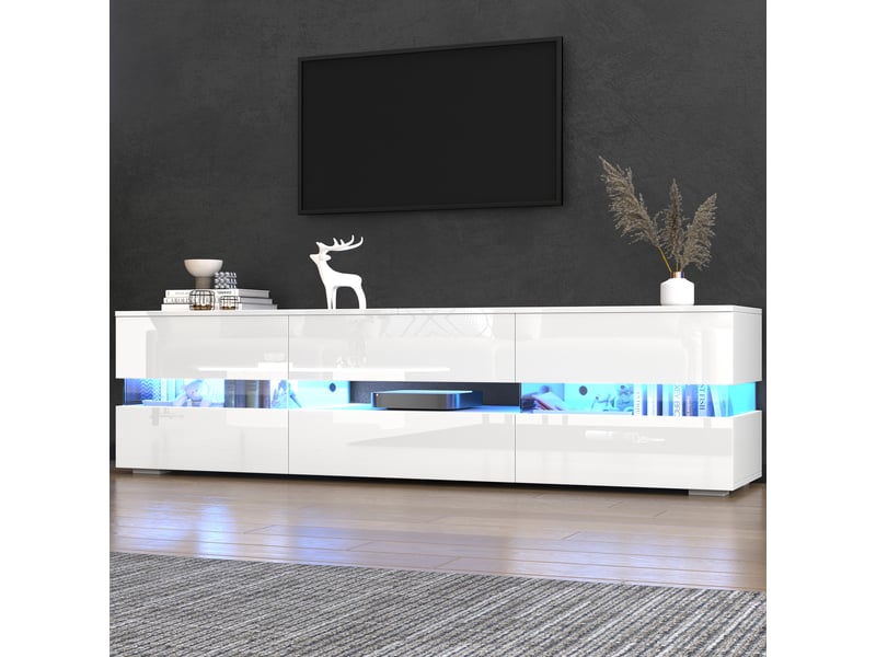  Meubles tv - meubles de salon avec éclairage led, 2 portes et 1 tiroir, panneaux acrylique, blanc, 160×39×45 cm  - Conforama B