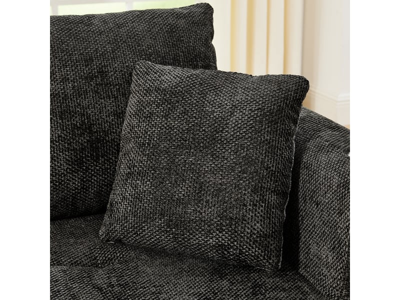  Canapé d'angle modulable noir en tissu lin, design contemporain avec porte-gobelet inox et pochettes de rangement intégrées  - Conforama W