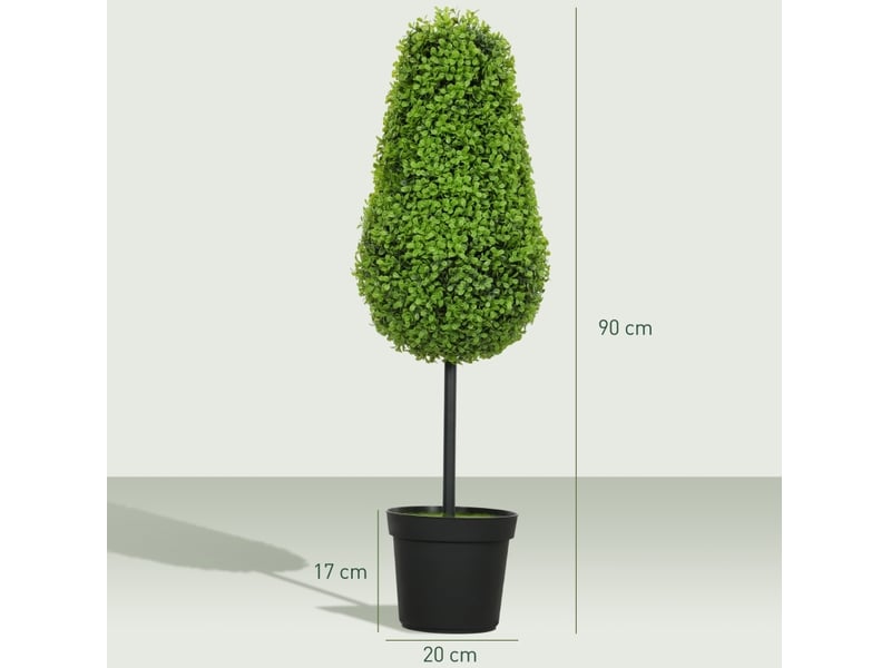  Lot de 2 plantes artificielles buis 90 cm en plastique vert, feuillage résistant aux uv pour intérieur extérieur  - Conforama C