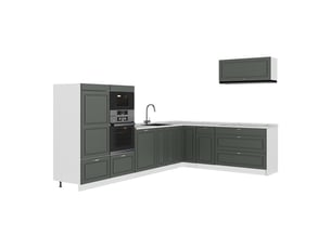 Vicco cuisine en angle, vert or campagneblanc, 327 x 227 cm, pt marbre