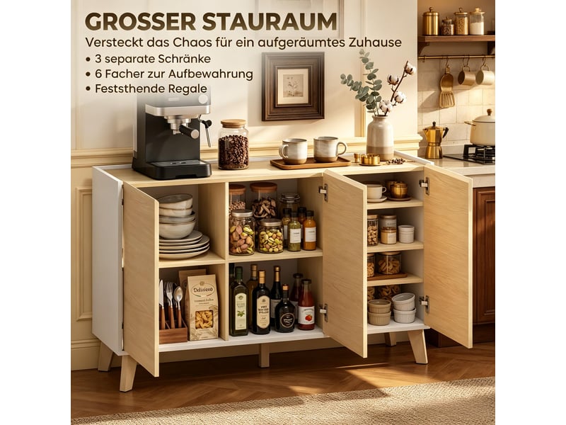  Buffet 3 portes 6 compartiments en mdf et panneau de particules 120 x 35 x 73,5 cm  - Conforama D
