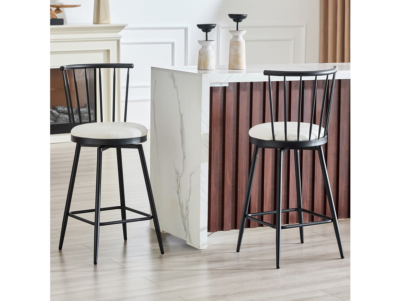  Tabouret de bar métallique moderne au style windsor avec assise rembourrée pour îlot de cuisine, bar et restaurant  - Conforama C