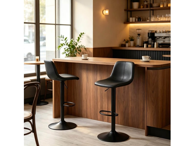  Tabouret de bar lot de 2 réglables en hauteur, pivotants à 360° avec repose-pieds, en pu et acier noir  - Conforama E
