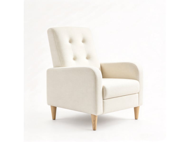  Fauteuil lounge nordique 1 place beige, revêtement aspect lin, structure bois massif  - Conforama A