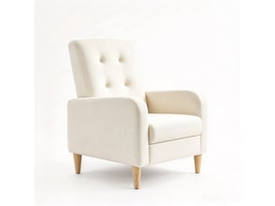 Fauteuil lounge nordique 1 place beige, revêtement aspect lin, structure bois massif