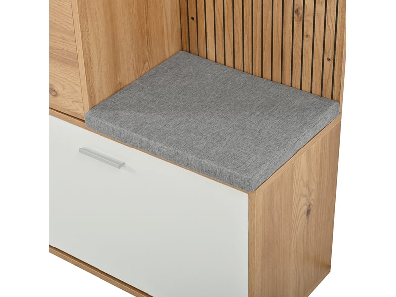  Vestiaire d'entrée avec banc, miroir et led 120 x 32 x 178 cm, blanc et naturel  - Conforama D