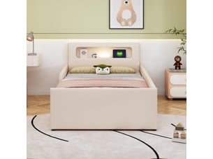 Lit simple 90x200 cm <strong>REDOM</strong>  <strong></strong> coloris beige