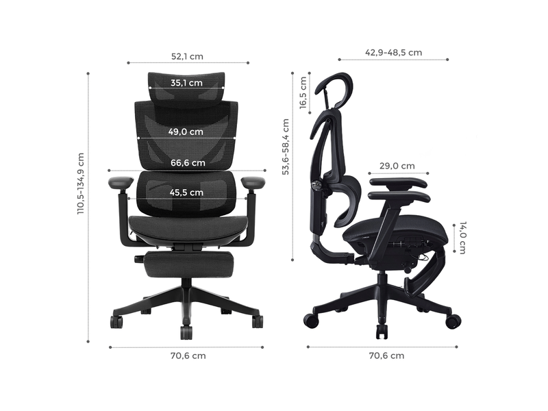  Chaise de bureau ergonomique noire en maille, réglage 3 boutons, dossier inclinable et soutien lombaire  - Conforama C
