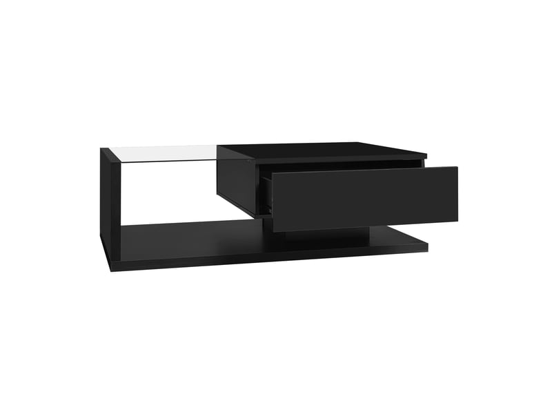  Table basse avec 1 niche et led réglable, plateau en verre trempé, brillant, en panneaux de particules, noir - uvrion  - Conforama A