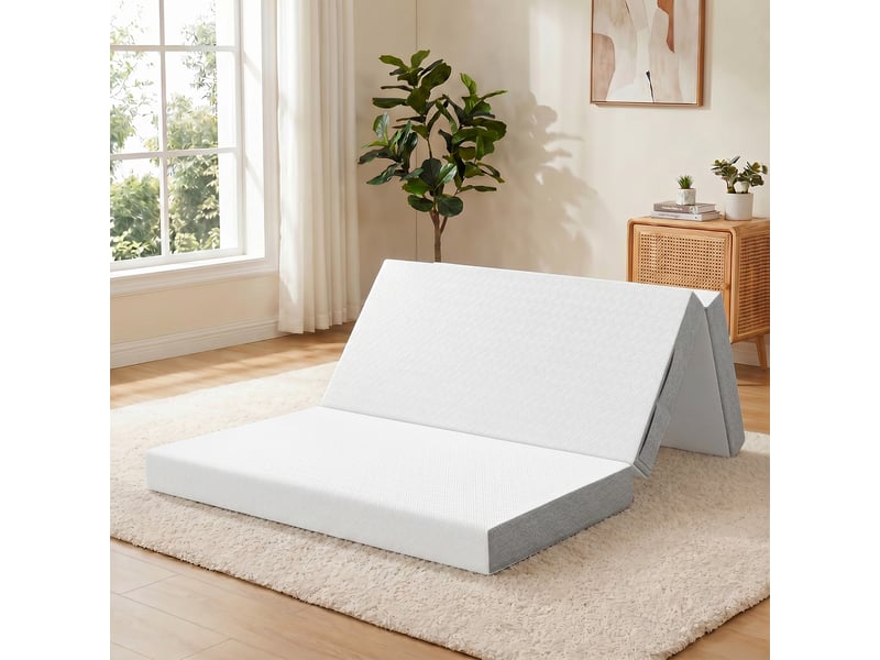  Matelas pliant en 3 parties, 140x190x15cm, blanc, matelas d'appoint en mousse à mémoire de forme au gel  - Conforama D