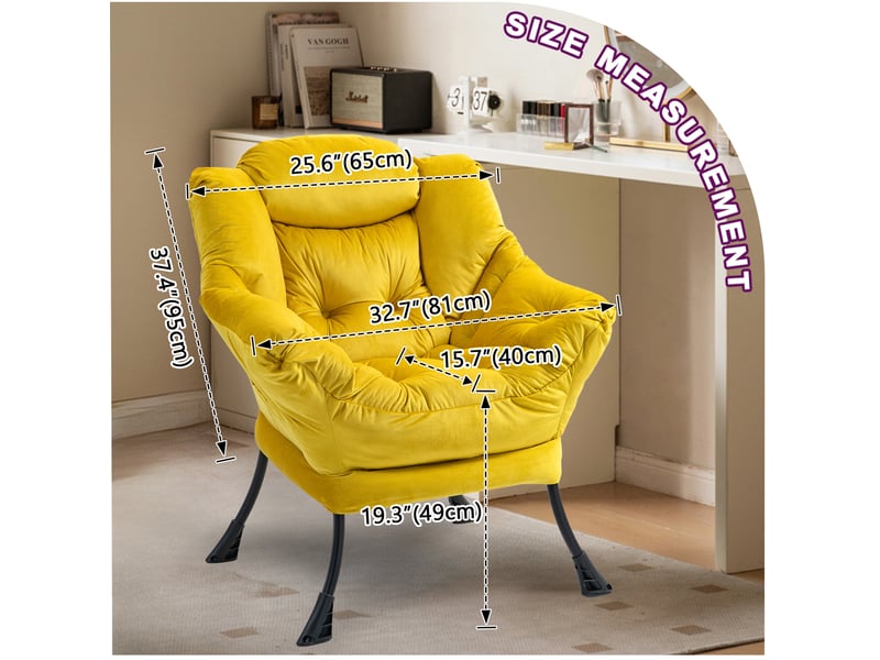  Fauteuil relax jaune à structure métallique avec poche latérale et appui-tête, idéal pour lire et se détendre  - Conforama C