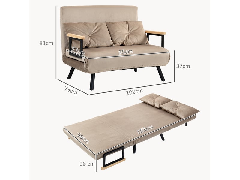  Canapé convertible modenvie 2 places marron clair, dossier réglable 5 positions, revêtement velours, 102 x 73 x 81 cm  - Conforama C
