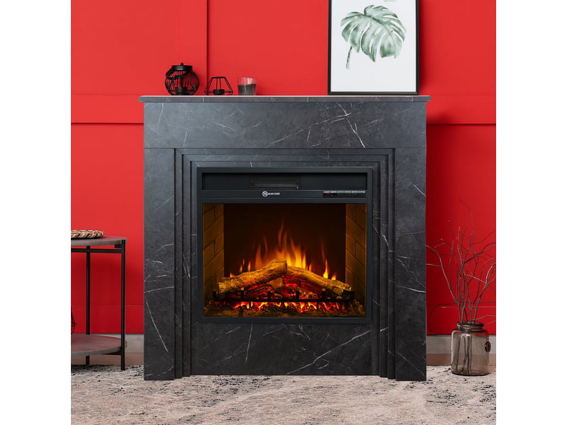 Bellini - cheminée électrique sur pied avec effet flamme 96x96x35 cm en bois effet marbre noir - Conforama B