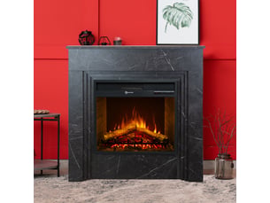 Bellini - cheminée électrique sur pied avec effet flamme 96x96x35 cm en bois effet marbre noir