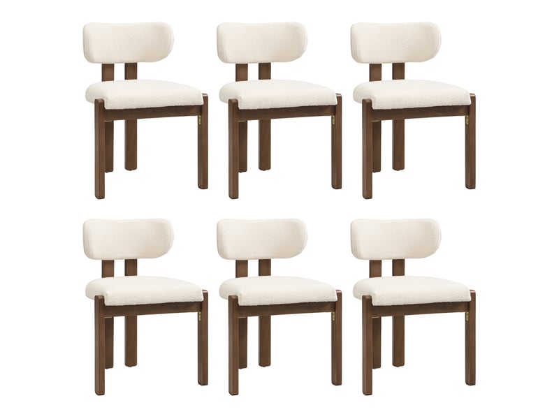  Lot de 6 chaises de salle à manger en bois massif noyer, tissu bouclette, modernes  - Conforama A