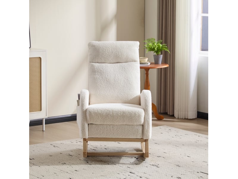 Fauteuil à bascule modenvie d'allaitement en tissu teddy blanc 75 x 63 x 104 cm avec repose-pieds - Conforama B
