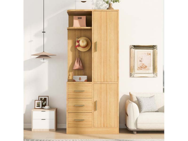  Armoire modenvie de rangement 70 x 50 x 170 cm en bois couleur bois naturel avec étagères, tiroirs et penderie  - Conforama D