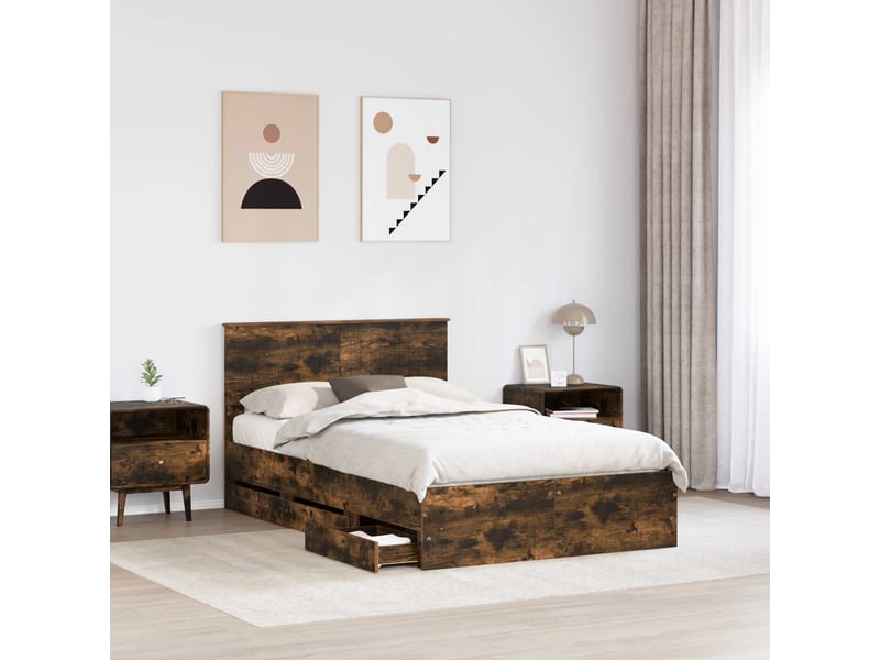 Lit double- lit adulte -  cadre de lit chêne fumé 120 x 190 cm bois ingénierie  - Conforama B