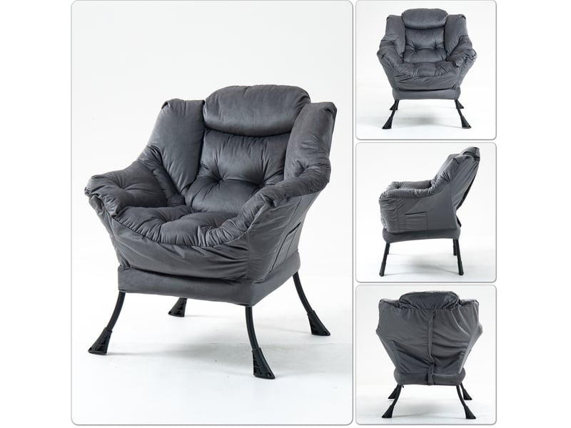  Fauteuil de relaxation 75x80x85 cm avec structure en métal et poche latérale métal gris foncé  - Conforama C
