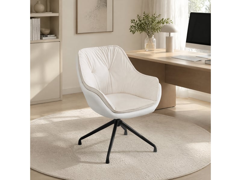  Fauteuil de bureau pivotant avec assise ergonomique, accoudoirs intégrés et retour automatique, simili cuir beige  - Conforama D