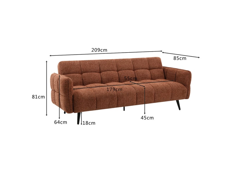  Canapé capitonné convertible 3 places en tissu doux terracotta - suki  - Conforama E